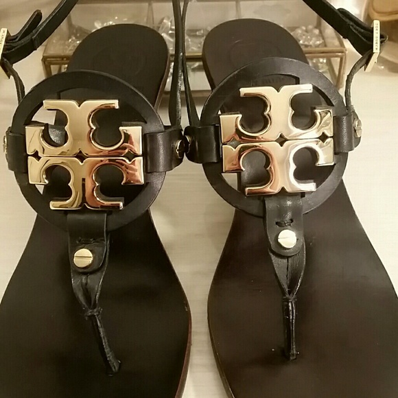 Tory Burch | Shoes | Tory Burch Heeled Miller Sandals In Black Gold | Poshmark